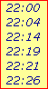 22:00

22:04

22:14

22:19

22:21

22:26
