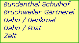 Bundenthal Schulhof

Bruchweiler G�rtnerei

Dahn / Denkmal
Dahn / Post

Zelt